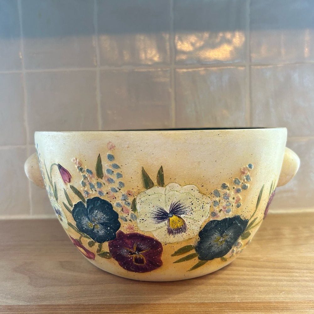 Vintage Bob’s Pottery Decorative Milk Pot Bowl Hand Painted with crock handles
